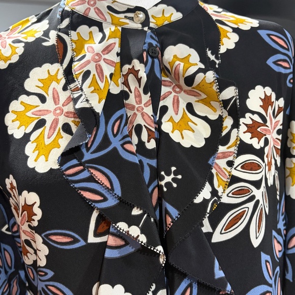 Tory Burch Jane Floral Silk Shirt Dress Black hopewell Print Size 6 - Picture 12 of 13
